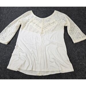 BKE Red Brand Lace Knit Top Womens Small Cream Boho‎ 3/4 Sleeve Scoop Neck